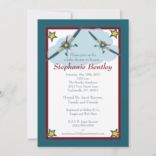 Wings 5x7 Airplane Aviation Invitation (Front)