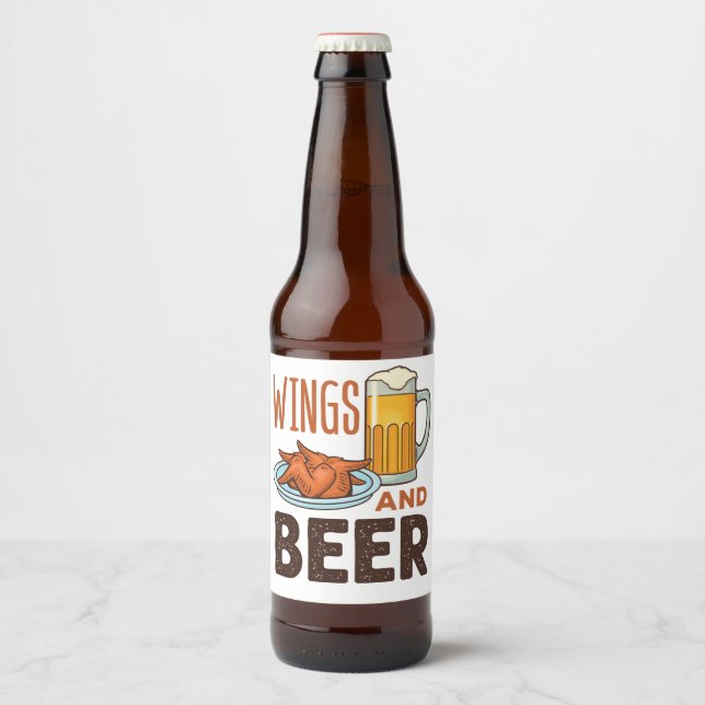 Wings and Beer Chicken Wings Drinking Bottle Label (Front)