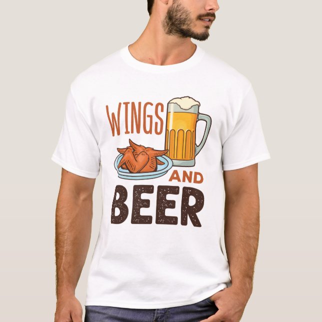 Wings and Beer Chicken Wings Drinking T-Shirt (Front)