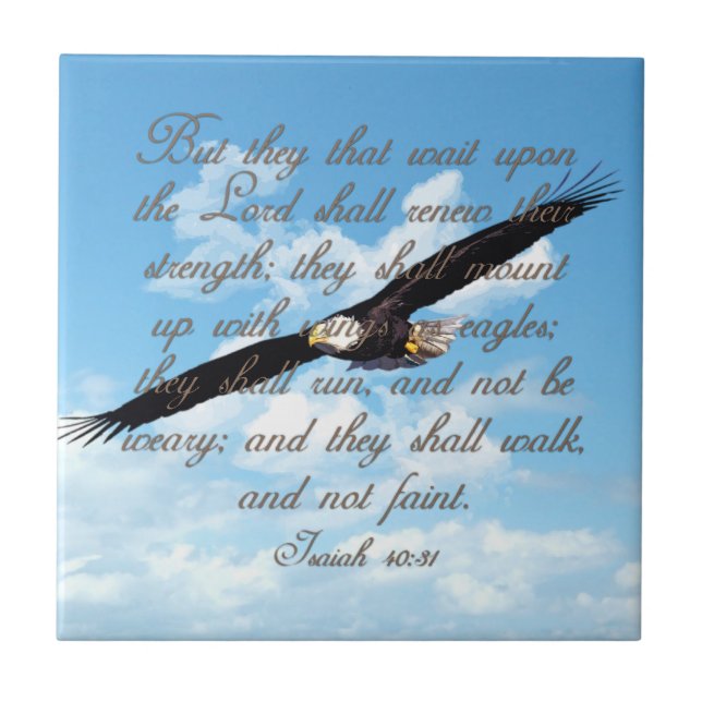 Wings as Eagles, Isaiah 40:31 Christian Bible Ceramic Tile (Front)