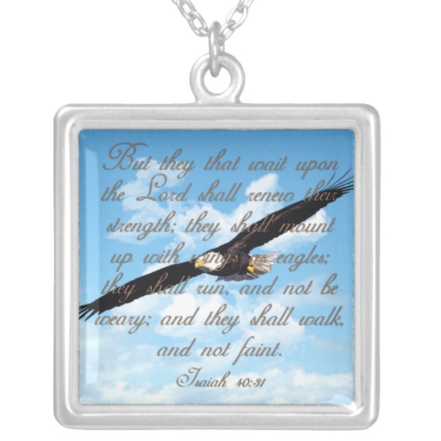 Wings as Eagles, Isaiah 40:31 Christian Bible Silver Plated Necklace (Front)