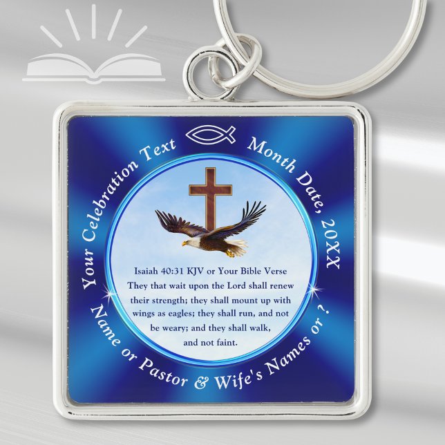 Wings as Eagles Personalized, Christian Key Chain (Bible verse key chain. Gifts for new ministers. Gifts for retiring ministers. Isaiah 40:31 Eagles.)