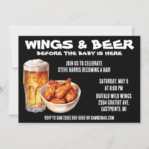Wings  Beer Before Baby is Here Dad Baby Shower  Invitation