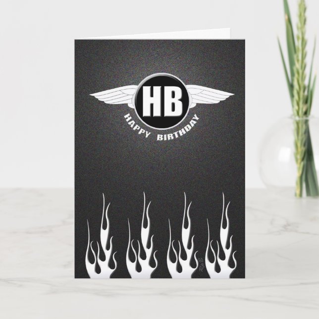 Wings & Flames : Biker Birthday Card (Front)