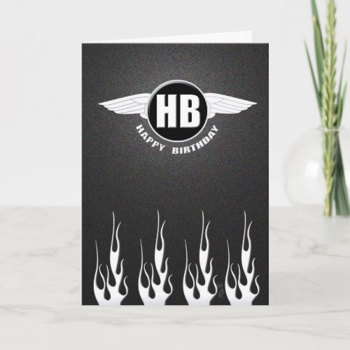 Wings  Flames  Biker Birthday Card