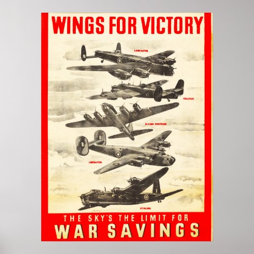 Wings for Victory Fighter Aircraft Vintage Poster