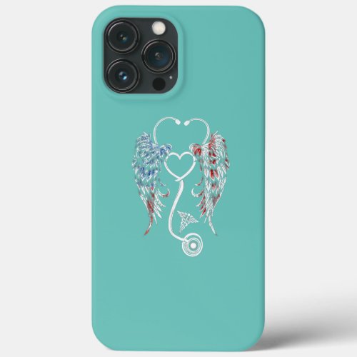 Wings Heart Nurse Stethoscope American Flag iPhone 13 Pro Max Case