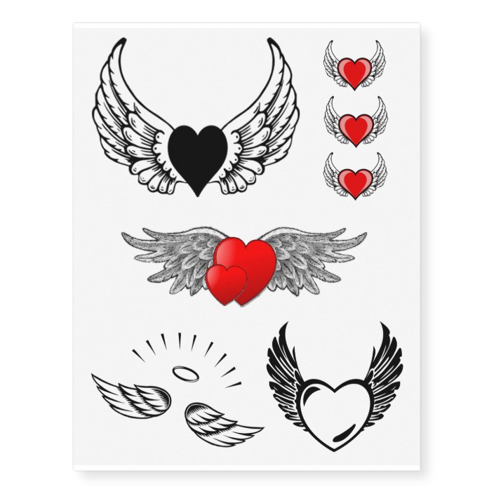 Wings Hearts And Halo Temporary Tattoos Zazzle Com Wings Hearts And Halo Temporary Tattoos Zazzle Com