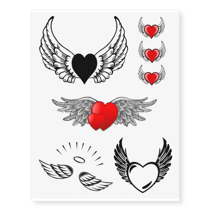 Wings Hearts And Halo Temporary Tattoos Zazzle Com