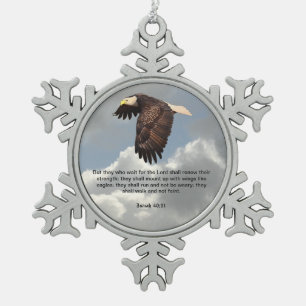 WINGS LIKE EAGLES SNOWFLAKE PEWTER CHRISTMAS ORNAMENT