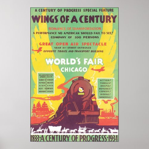 Wings of A Century Chicago Worlds Fair Poster