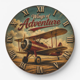 Wings of Adventure Vintage Biplane Retro Airplane Paper Plates