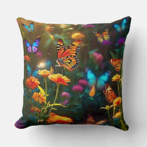 Wings of Beauty _ Colorful Butterfly Garden Throw Pillow