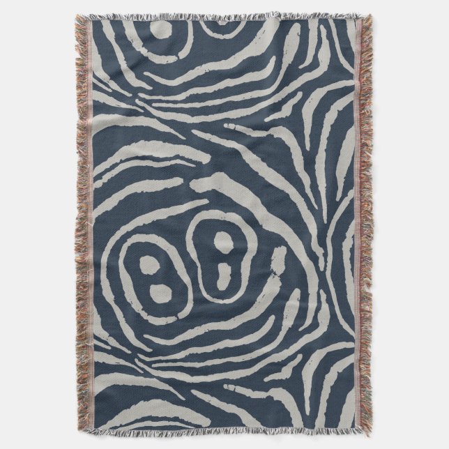 Wings of Echo Ink Blue Driftwood Gray Throw Blanket (Front Vertical)