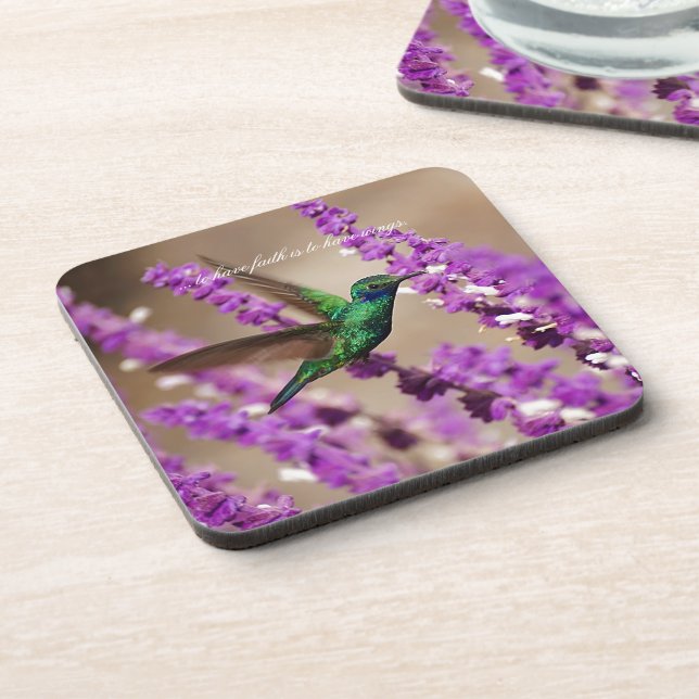 Wings of Faith Sparkling Violet-ears Hummingbird Beverage Coaster (Left Side)