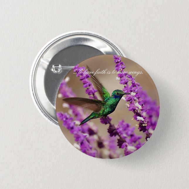 Wings of Faith Sparkling Violet-ears Hummingbird Button (Front & Back)