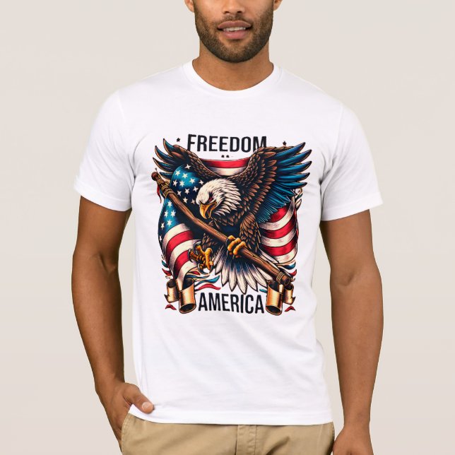 Wings of Freedom - American Bald Eagle and Flag T-Shirt (Front)
