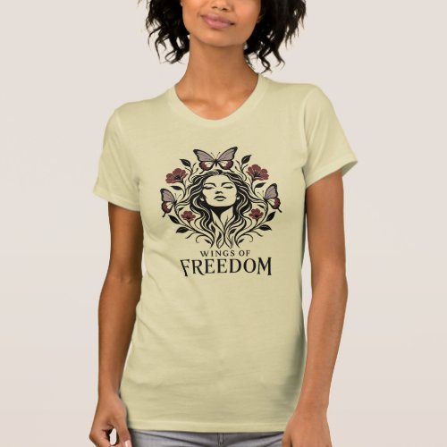 Wings of Freedom – Butterfly Woman Floral Botanica T-Shirt