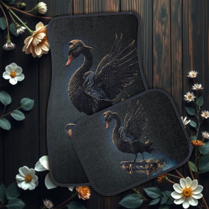 Wings of freedom the black swan on the skateboard. car floor mat