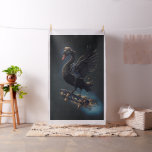 Wings of freedom the black swan on the skateboard. fabric