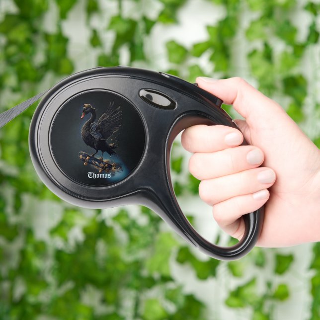 Wings of freedom the black swan on the skateboard. retractable pet leash  (Hand)