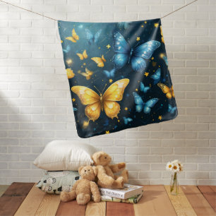 Wings of Joy: Blue and Yellow Flying Butterflies Baby Blanket