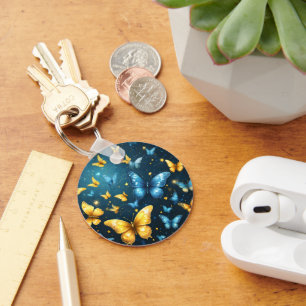 Wings of Joy: Blue and Yellow Flying Butterflies Keychain