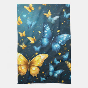 Wings of Joy: Blue and Yellow Flying Butterflies, Kitchen Towel