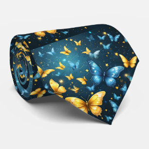 Wings of Joy: Blue and Yellow Flying Butterflies Neck Tie