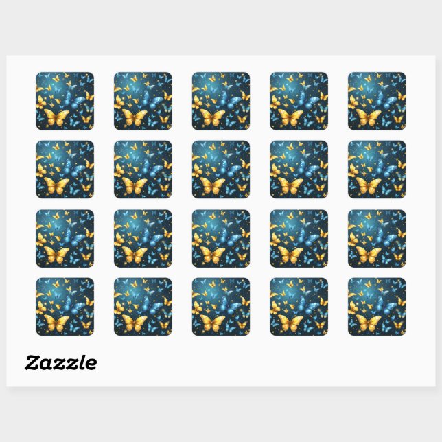 Wings of Joy: Blue and Yellow Flying Butterflies Square Sticker (Sheet)