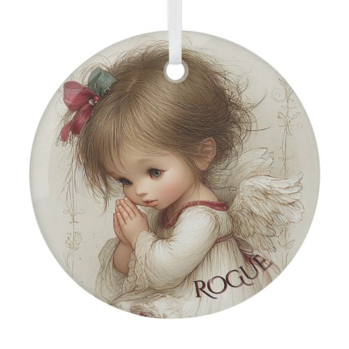 Wings of Prayer with Custom Name Glass Ornament
