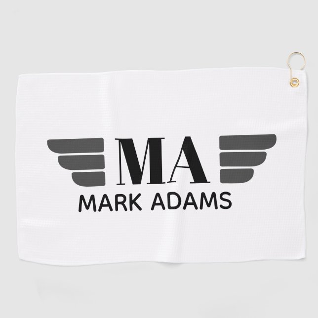 Wings Personalized Monogram Golf Towel (Horizontal)