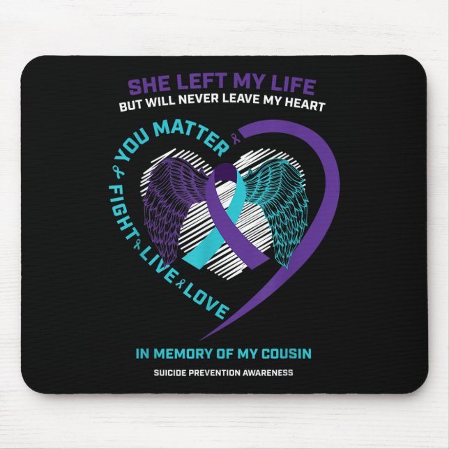 Wings Ribbon In Memory Cousin Suicide Prevention A Mouse Pad (Front)