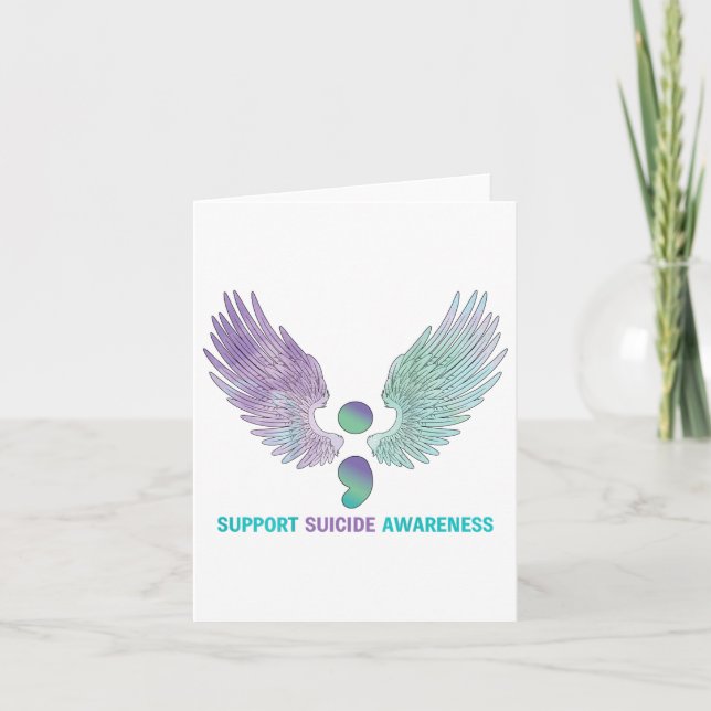 Wings Semicolon Support Suicide Awareness Teal &am Card (Front)