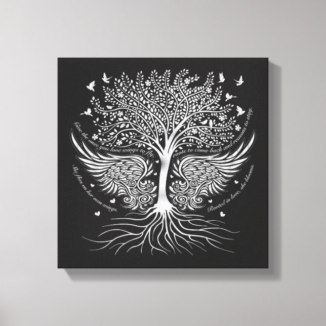 Wings To Fly and Tree with Roots Wrapped Canvas Print (Front)