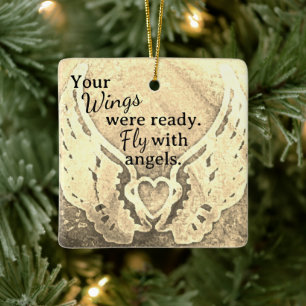 Wings Were Ready Angel Sepia Beige Photo Memorial Ceramic Ornament