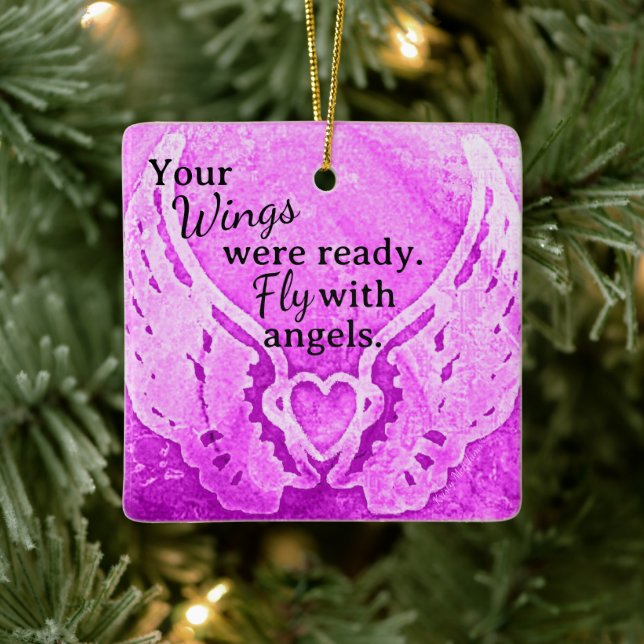 Wings Were Ready Fly Angel Pink Photo Memorial Ceramic Ornament (Tree)