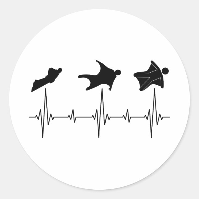 Wingsuit flying Base Jumping Skydiving Heartbeat Classic Round Sticker (Front)