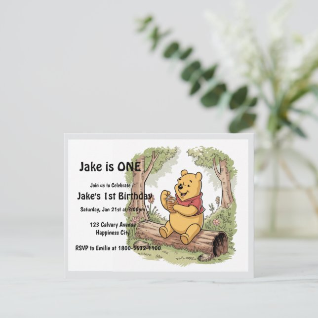Winie the pooh first birthday postcard (Standing Front)