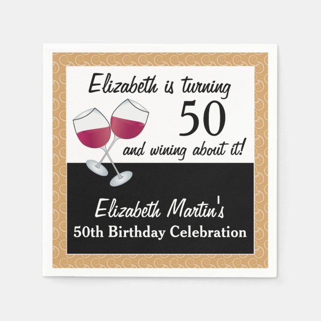 Wining About Turning 50, Wine Birthday Party Napkins (Front)