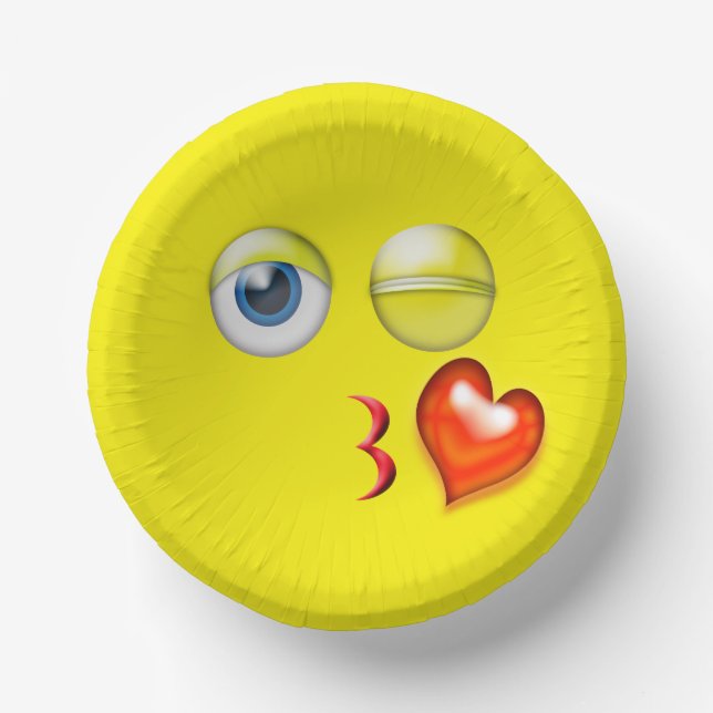Wink Blow Kiss Emoji Paper Bowls (Front)