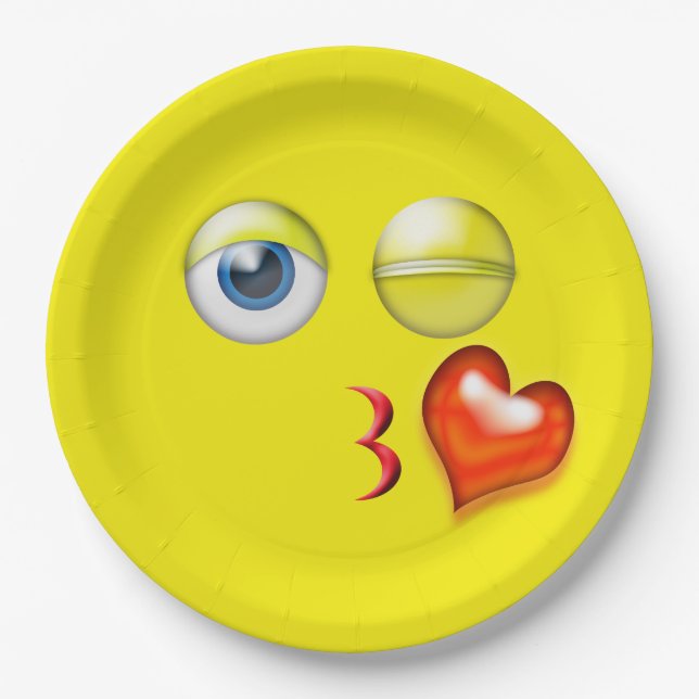 Wink Blow Kiss Emoji Paper Plates (Front)
