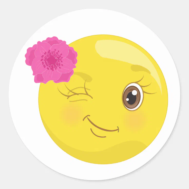 Wink Emoji With Flower Stickers | Zazzle