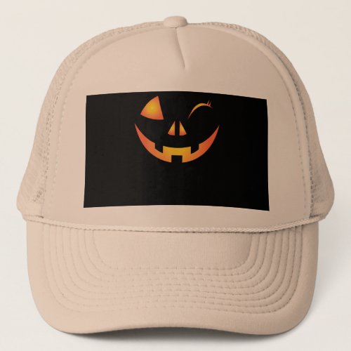 Wink Face Pumpkin Jack O Lantern Costume Cool Hall Trucker Hat