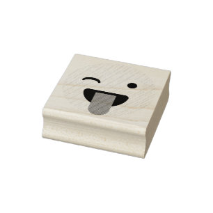 Wink Face with Tongue Emoji Rubber Stamp
