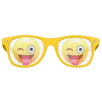 Wink Happy Emoji Face Tongue Out Party Glasses by EmojiSass at Zazzle