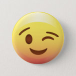 Wink Smile Yellow Emoji Button Pin at Zazzle
