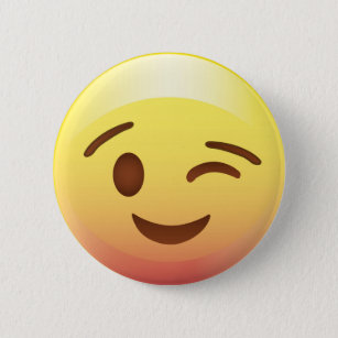 Wink Smile Yellow Emoji Button Pin
