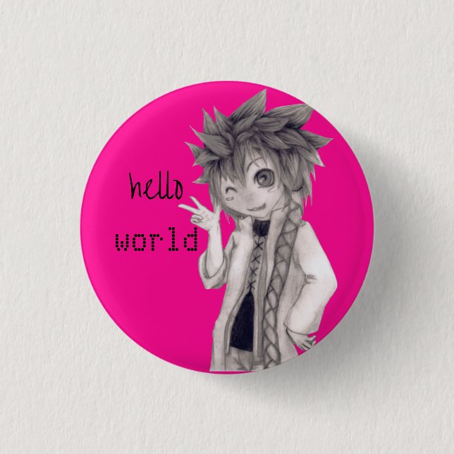 Winking Anime Guy, Original Drawing Button (Front)