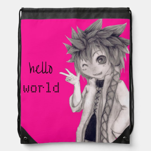 Winking Anime Guy, Original Drawing Drawstring Bag (Front)